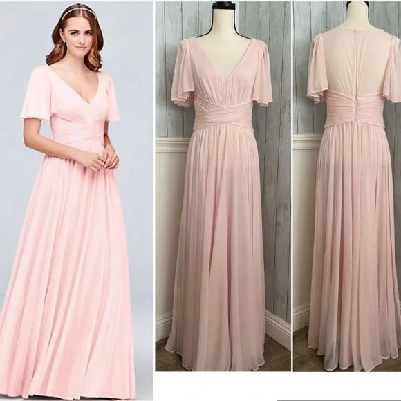 David's Bridal | Dresses | New Davids Bridal Flutter Sleeve Crisscross Mesh  Dress | Poshmark